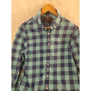 Vineyard Vines Shirt Adult M Blue Plaid Cotton Slim Fit Whale Shirt